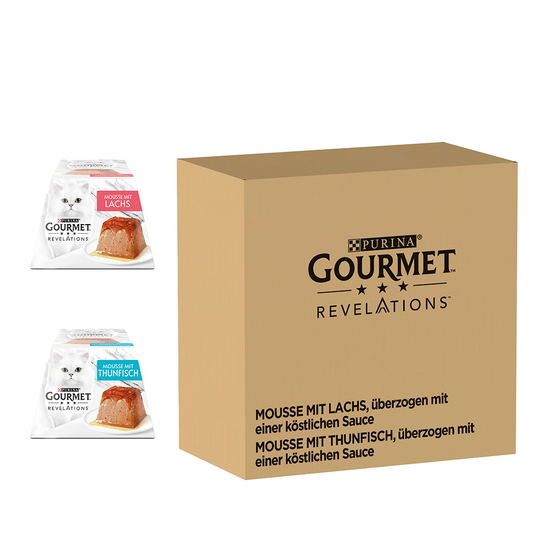 48 x 57 g Gourmet Revelations Mousse -kissanruokaa erikoishintaan! - lohi ja tonnikala