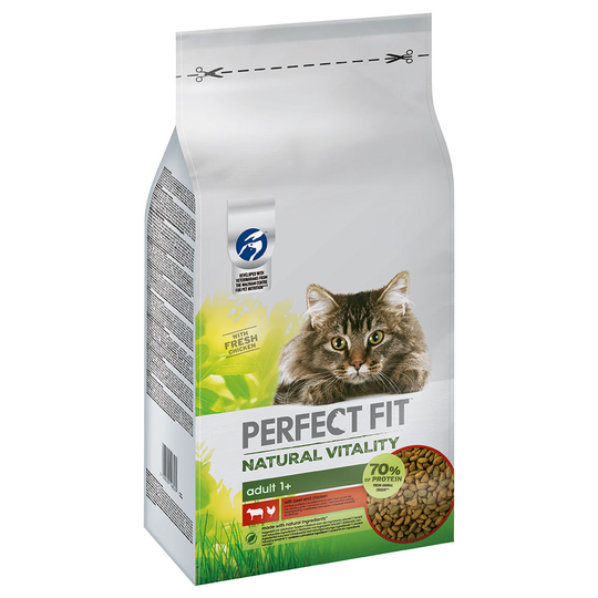 6 kg / 7 kg Perfect Fit -kissanruokaa erikoishintaan! - Natural Vitality Adult: Beef & Chicken (6 kg)
