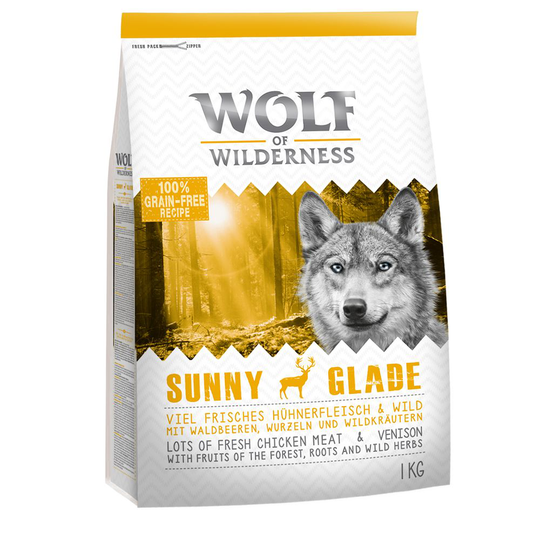 Kokeiluhintaan: 1 kg viljatonta Wolf of Wilderness -koiranruokaa - Sunny Glade - peura