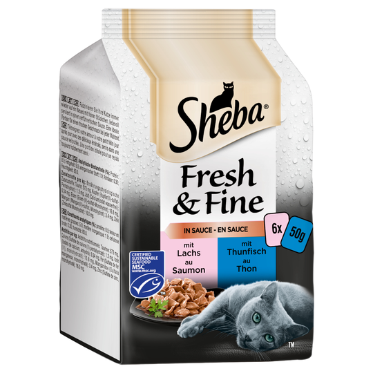 Sheba Fresh & Fine -säästöpakkaus 72 x 50 g - kalalajitelma kastikkeessa
