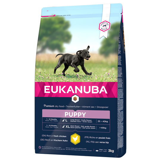 3x zooPisteitä 3 kg / 15 kg Eukanuba-koiranruokaa - Puppy Large Breed Chicken (3 kg)