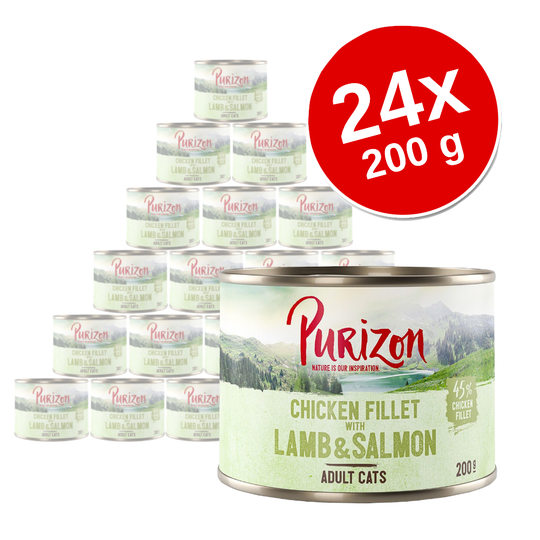 Purizon Adult -säästöpakkaus 24 x 200 g - mix (2 x lohi, 2 x viillisika, 1 x lammas & lohi, 1 x lohi & kalkkuna)