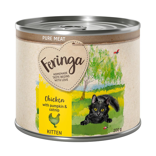 Feringa Pure Meat Kitten 6 x 200 g - kana, kurpitsa & kissanminttu
