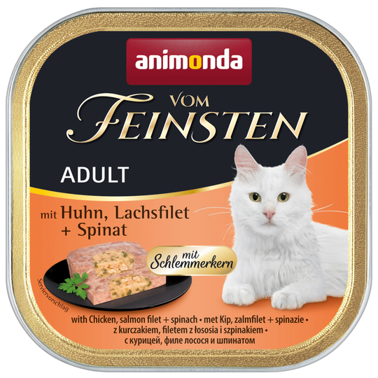 Animonda vom Feinsten Adult herkkutäytteellä -suurpakkaus 72 x 100 g - kana, lohifile & pinaatti