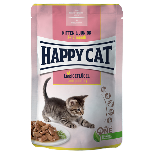 Happy Cat Pouch Meat in Sauce 12 x 85 g - Farm Poultry Kitten
