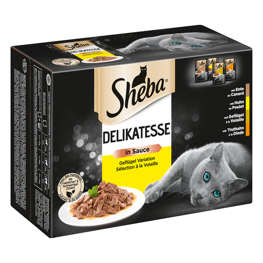 76 + 20 kaupan päälle! 96 x 85 g Sheba-kissanruokaa - Delikatesse in Sauce siipikarjalajitelma