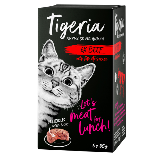 Säästöpakkaus Tigeria 48 x 85 g - nautaa tomaattikastikkeella