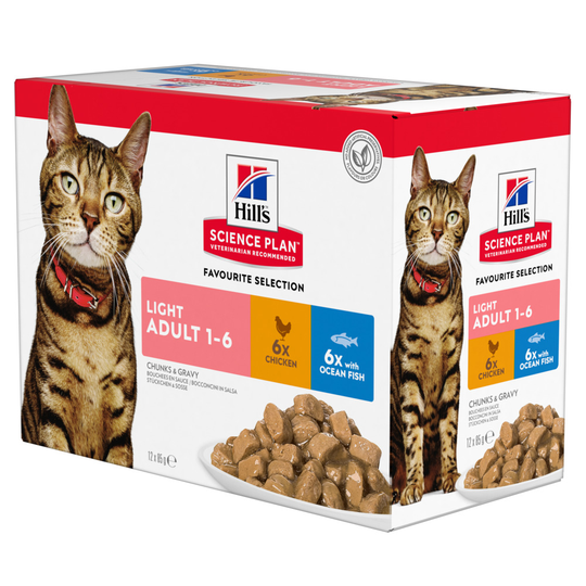 Hill's Science Plan Adult Light - 12 x 85 g kana- ja kalavalikoima