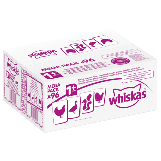 80 + 16 kaupan päälle! 96 x 100 g Whiskas-kissanruoka - Adult 1+ siipikarjavalikoima hyytelössä