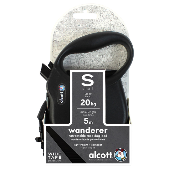 alcott Wanderer -kelatalutin, musta - S-koko, alle 20 kg painaville koirille
