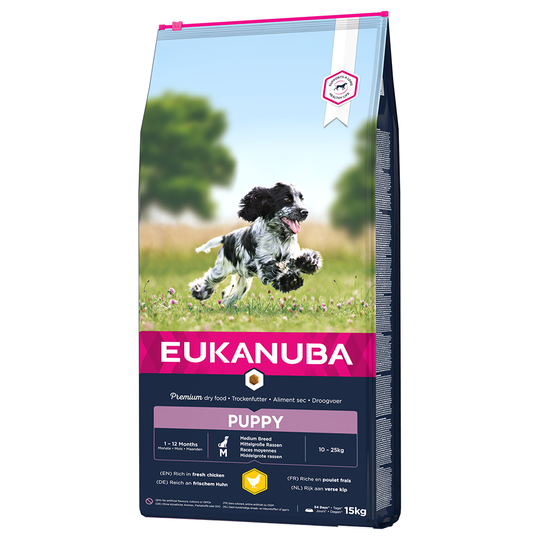 3x zooPisteitä 3 kg / 15 kg Eukanuba-koiranruokaa - Puppy Medium Breed Chicken (15 kg)