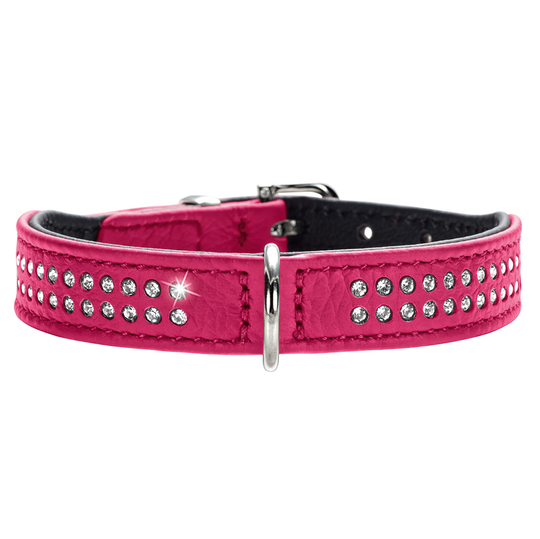 HUNTER Diamond Petit -kaulapanta, pinkki/musta - koko 24: kaulanympärys 17-21 cm, L 16 mm