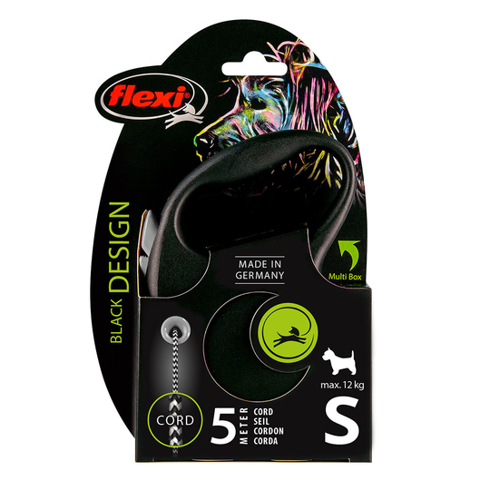 flexi Black Design -nyöritalutin musta, 5 m - S: max 12 kg